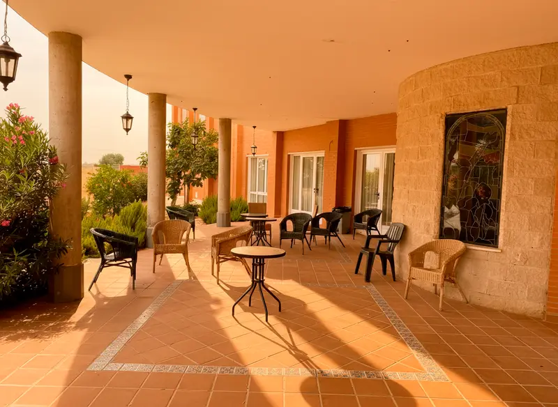 Porch of Santo Cristo de Santa Ana Care Home, in Villafranca de los Caballeros
