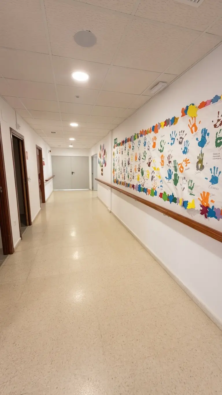 Corridor of Villanueva del Fresno Care Home and Day Centre, in Villanueva del Fresno